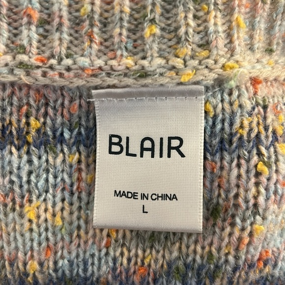 Blair Blue & Cream Multi-Colored Speckled Striped Long Sleeve Sweater Size Large - Picture 4 of 5